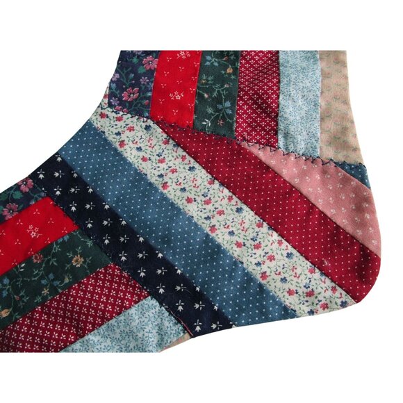 Vintage Patchwork Quilted Christmas Stocking Lace Trim Spots On Back GUC - Picture 5 of 12